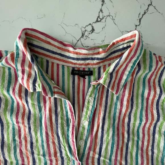 FOR CYNTHIA COLLARED MULTI COLORED STRIPE SLEEVELESS TUNIC - Picture 3 of 5